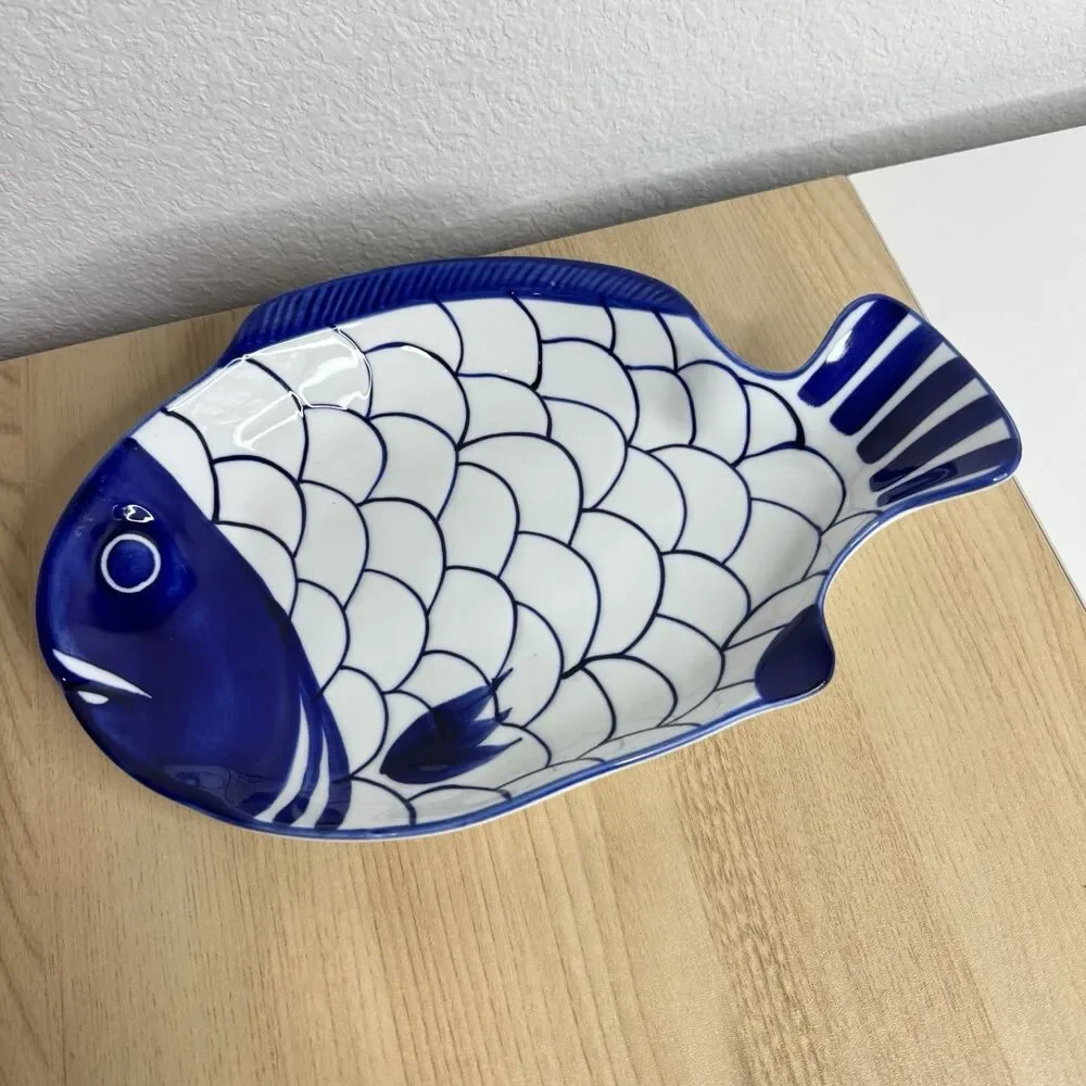 Dansk Arabesque Fish Deep Dish/Bowl Platter  Blue and White 11”